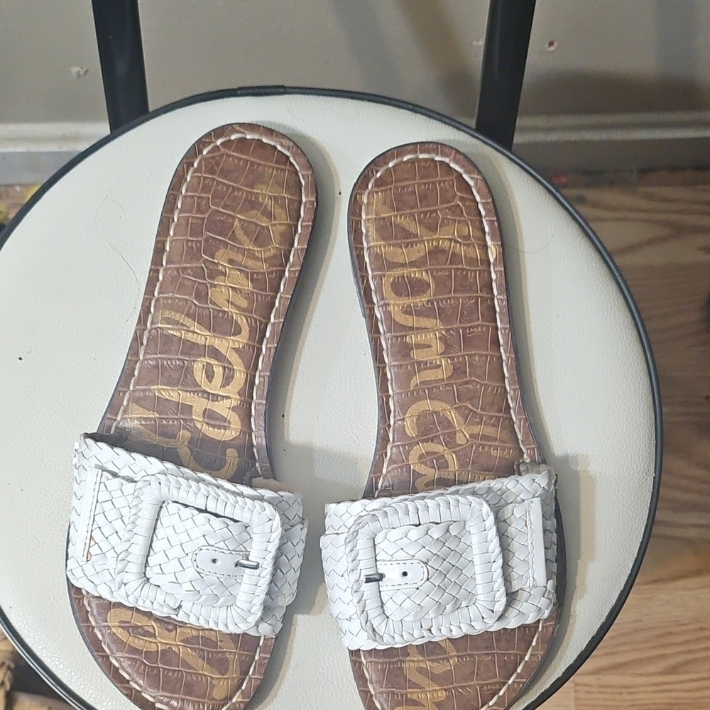 Sam Edelman White and Brown Slide Sandals